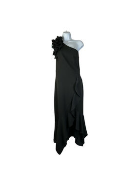 Xscape Black 1 Shoulder evening Gown Ruffle High Low Formal Dress Wedding Sz 10